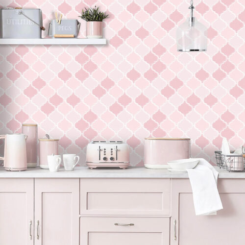 peel and stick pink arabesque kitchen backsplash