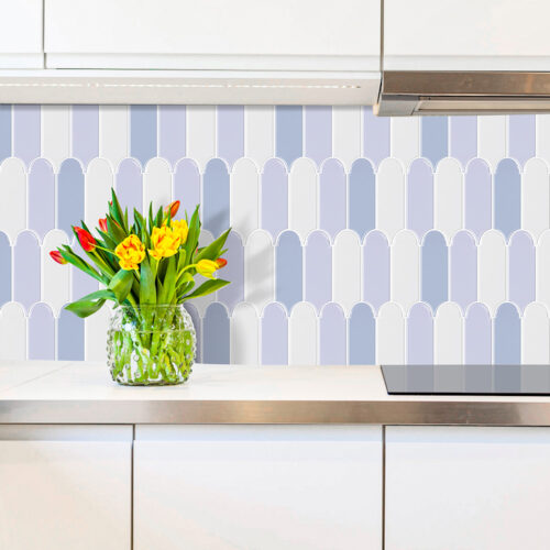 kitchen backsplash purple mosaic tiles