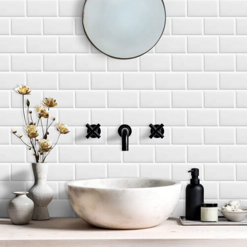 peel and stick white subway vinyl tiles for bathroom backsplash