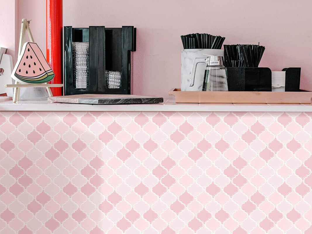 pink arabesque tiles for furniture decor