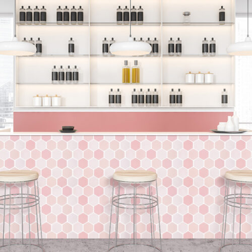 kitchen island pink hexagon vinyl tiles