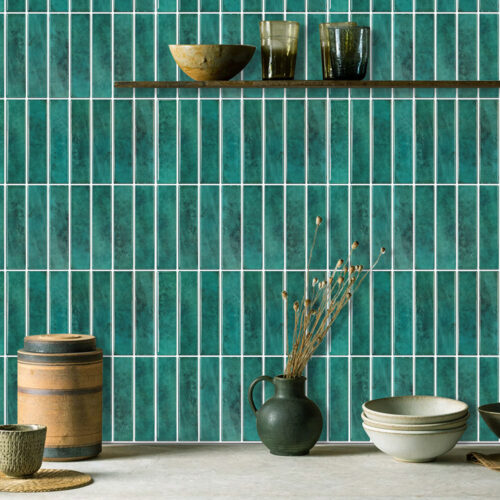 home wall update with green marble finger tiles