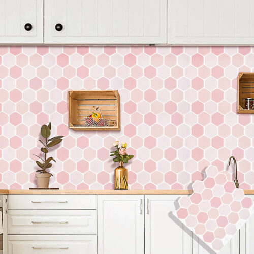 home wall mosaic decal pink hexagon tiles