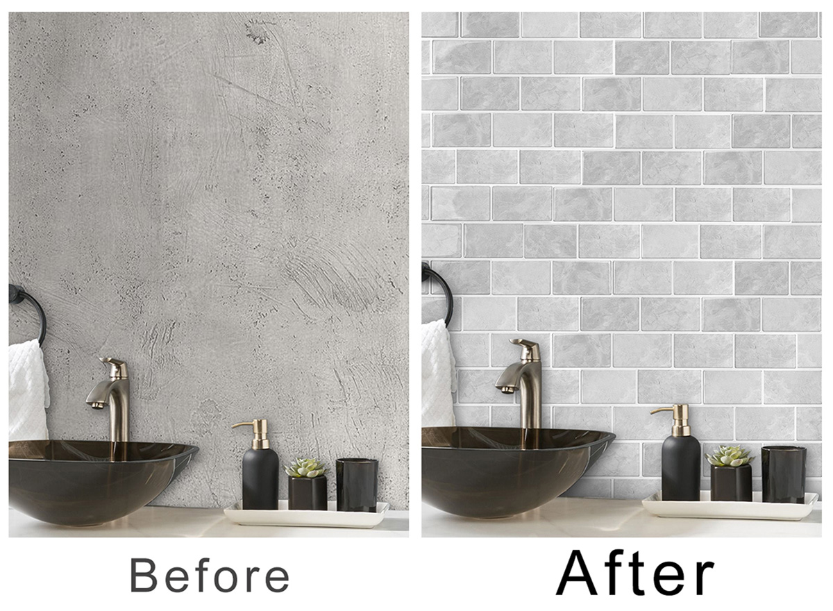 grey stone brick tile using before and after