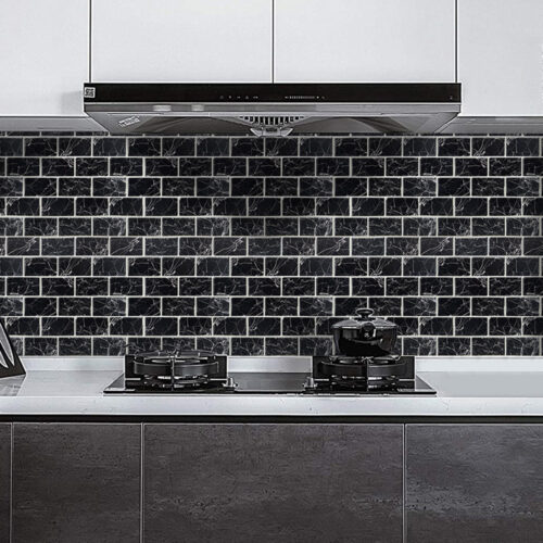 kitchen backsplash peel and stick black marble tiles