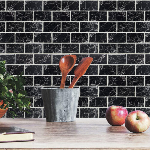 wall decal black marble subway tiles