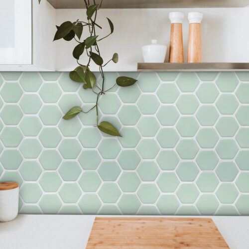 adhesive vinyl green hexagon tiles for kitchen walls