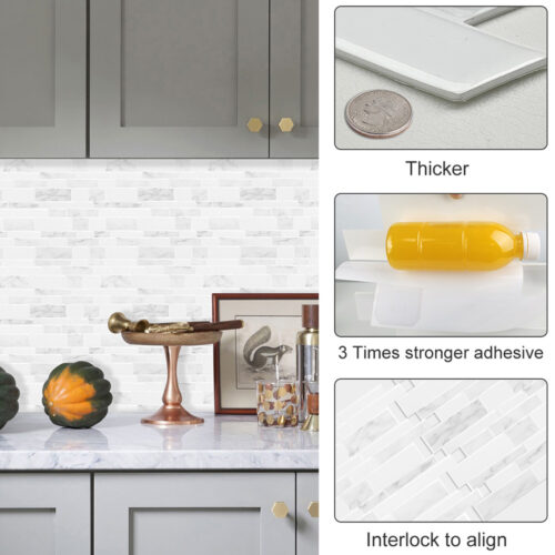 high quality thicker upgrade vinyl white marble mosaic tile