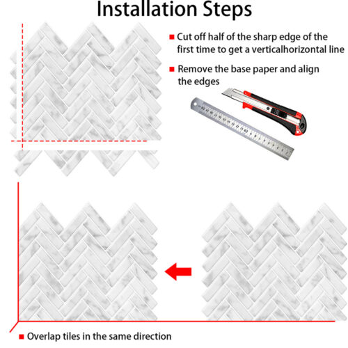 peel and stick white marble herringbone tile installation steps