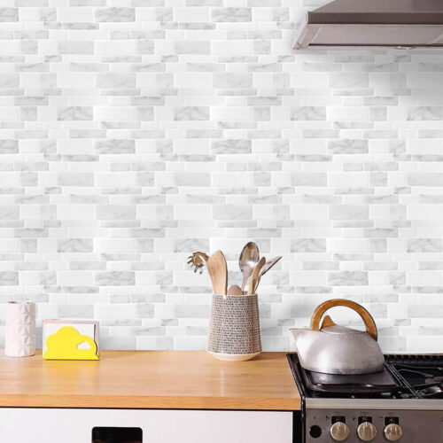 kitchen backsplash peel and stick white marble mosaic vinyl tiles