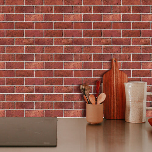 red peel and stick brick tiles for kitchen