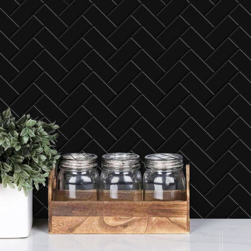 peel and stick chevron black tiles