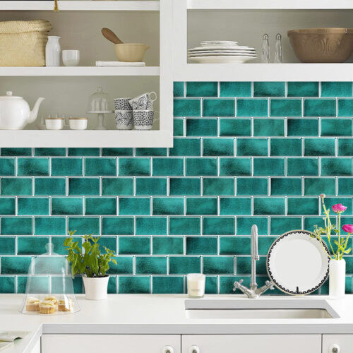 green marble subway tile backsplash