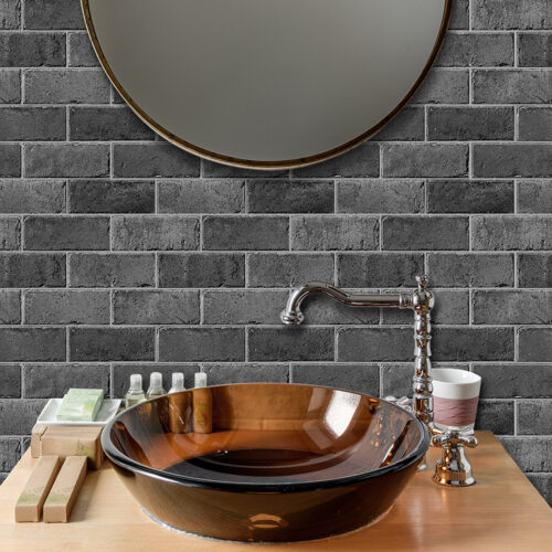 bathroom backsplash peel and stick grey brick tiles