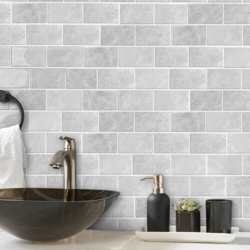 peel and stick grey stone bathroom backsplash