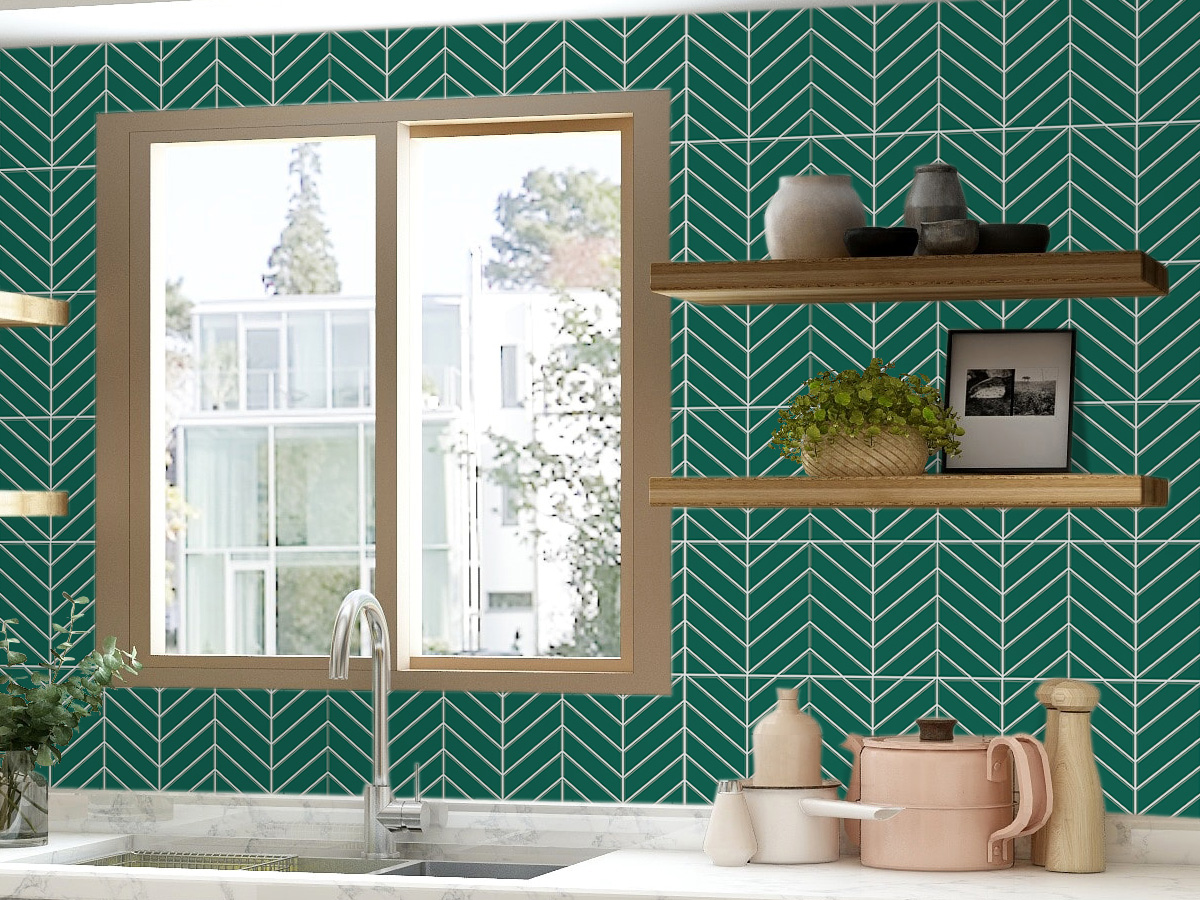 wall art decorative green herringbone vinyl tiles