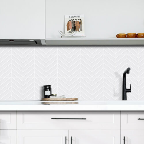 peel and stick kitchen backsplash pure white herringbone tiles