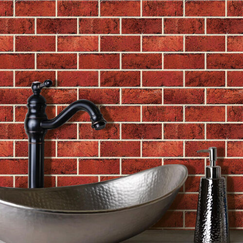 peel and stick red brick tiles bathroom