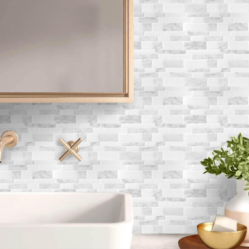 peel and stick white marble mosaic tiles for laundry room backsplash