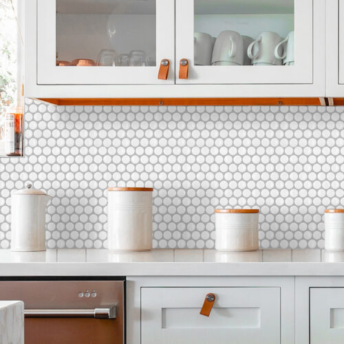 peel and stick white penny tile for kitchen backsplash