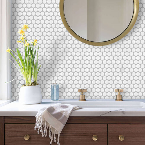 peel and stick white penny tile for bathroom backsplash