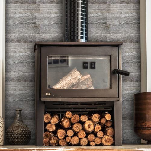 peel and stick wooden tile fireplace