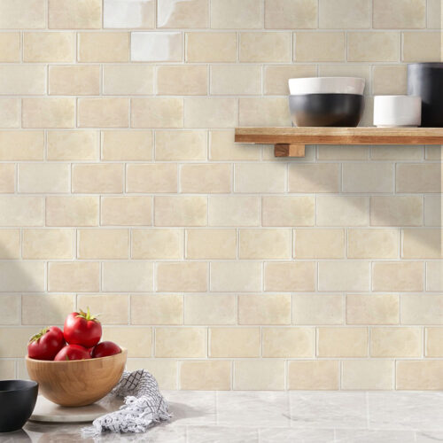 peel and stick yellow beige vinyl brick tile backsplash