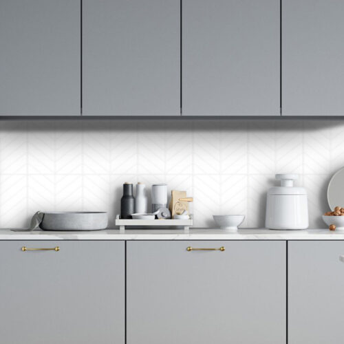 peel and stick pure white herringbone kitchen tiles