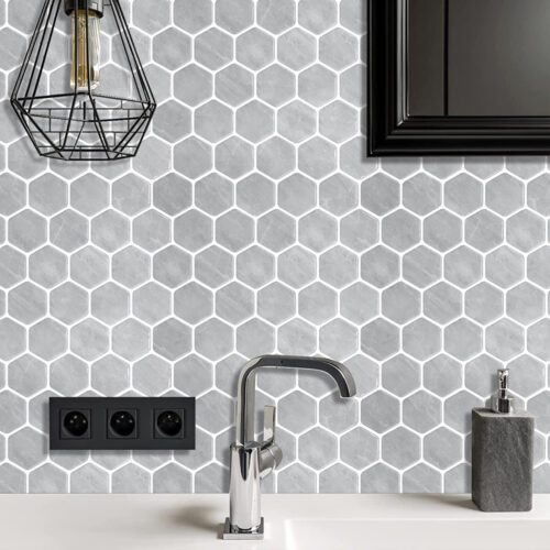 grey hexagon mosaic stone decal tiles