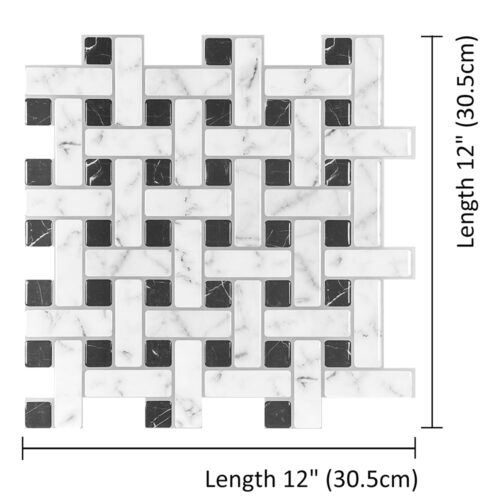 black and white basketweave mosaic tile size 12 x 12 inch