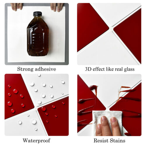 3d red and white adhesive PET tile features