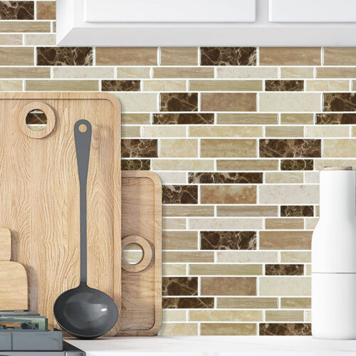 brown peel and stick tile backsplash kitchen