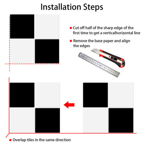 how to install peel and stick black and white square tiles