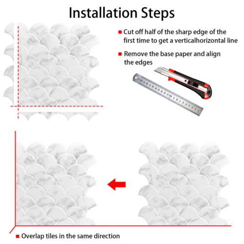 peel and stick white marble fish scale tile installtion steps