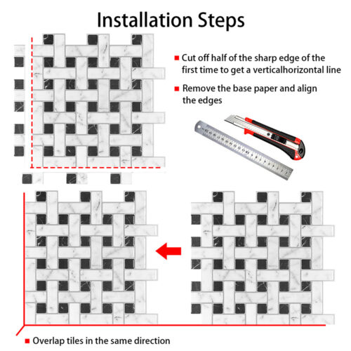 how to install peel and stick black and white basketweave mosaic tile