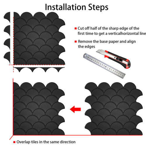 how to install peel and stick matte black fish scale tile