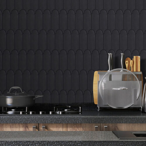 peel and stick black feather tiles for kitchen backsplash