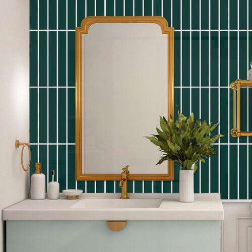 peel and stick dark green finger mosaic tiles for bathroom backsplash