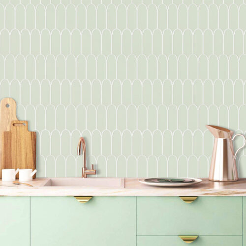 peel and stick green feather tile backsplash