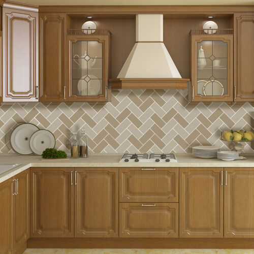 peel and stick beige mosaic tile backsplash kitchen