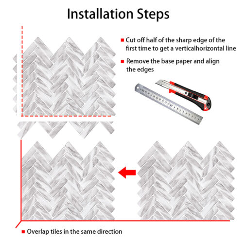 peel and stick marble look herringbone tile installation steps