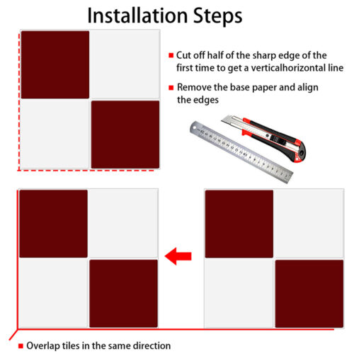 how to install red and white square tile sticker