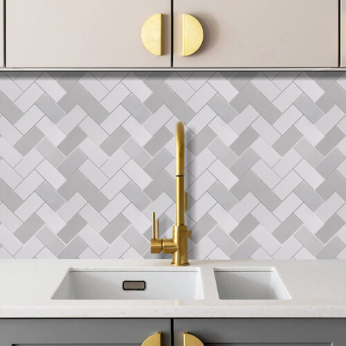 kitchen backsplash mosaic gray subway tile herringbone