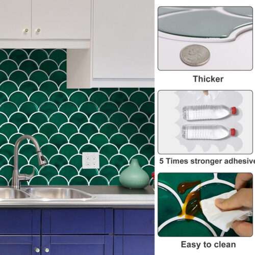 kitchen backsplash self adhesive vinyl green marble fish scale tiles