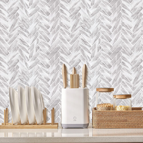 wall decal marble herringbone tile