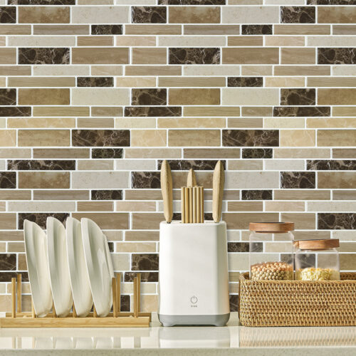 wall decal adhesive linear mosaic brown peel and stick tile