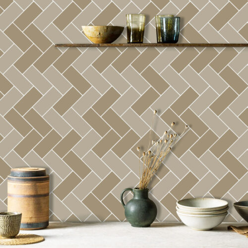 beige herringbone mosaic wall decal tiles