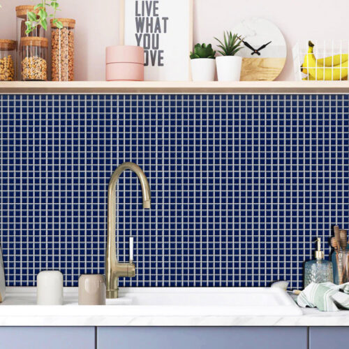 wall covering blue mosaic tile