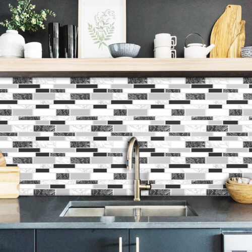 black and white marble tile backsplash kitchen