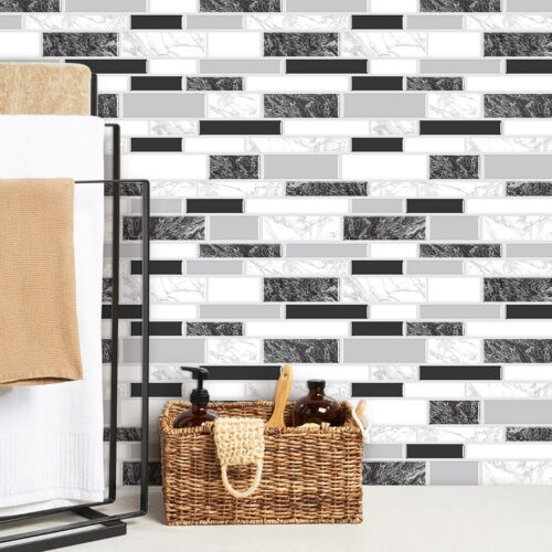 laundry room backsplash black and white marble tiles